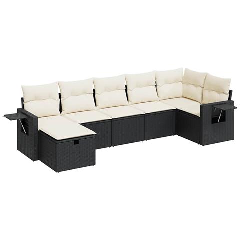 Set Divani da Giardino con Cuscini 7pz Nero Polyrattan - Foto 1