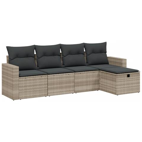 Set Divano da Giardino 5pz con Cuscini Grigio Chiaro Polyrattan - Foto 1