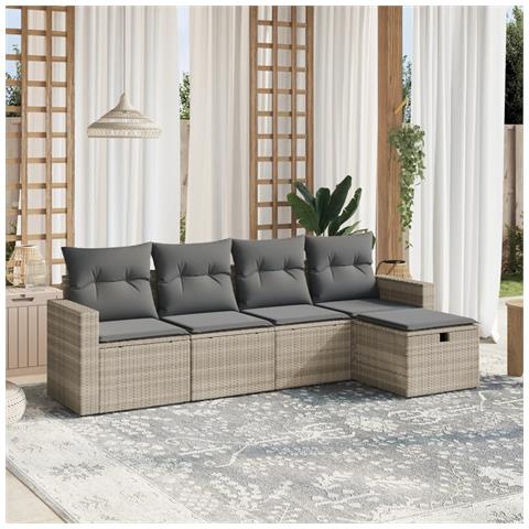 Set Divano da Giardino 5pz con Cuscini Grigio Chiaro Polyrattan - Foto 2