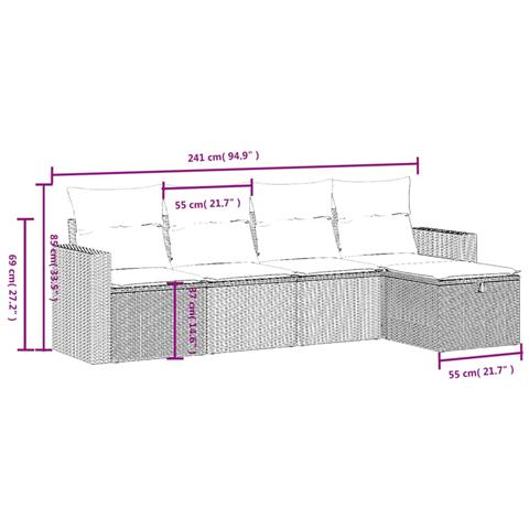 Set Divano da Giardino 5pz con Cuscini Grigio Chiaro Polyrattan - Foto 4