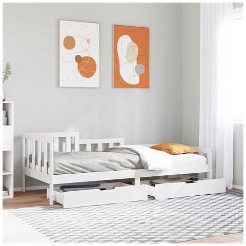 Dormeuse con Cassetti Bianca 80x200 cm Legno Massello di Pino - Foto 2