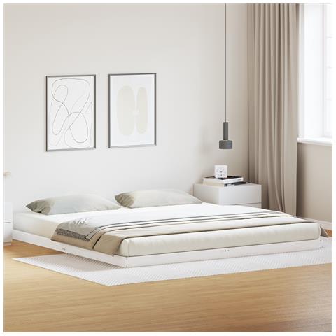 Struttura del letto a terra  Bianca 180x220 cm in legno massello di pino - Foto 2