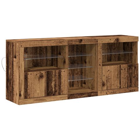 Credenza con luci LED Legno invecchiato 162x37x67 cm Legno ingegnerizzato - Foto 1