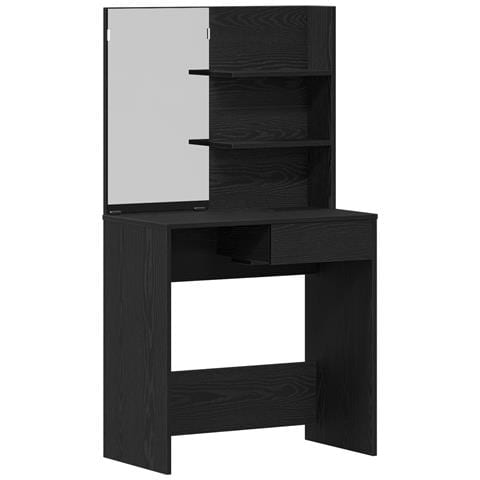 Tavolo da Toeletta Nero in Rovere con Specchio - 74.5 x 40 x 141 cm - Foto 1