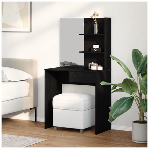 Tavolo da Toeletta Nero in Rovere con Specchio - 74.5 x 40 x 141 cm - Foto 2