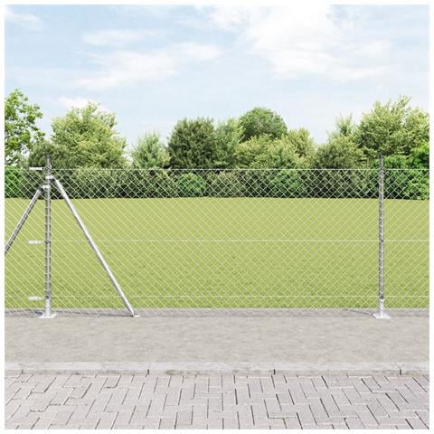 Recinzione a Maglie con 7 Pali Flangiati 1x10 m Acciaio Zincato - Foto 2