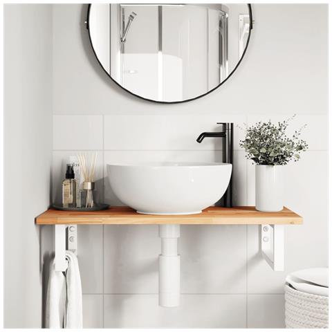 Ripiano A Parete Per Lavabo In Acciaio E Massello Di Acacia - Foto 2