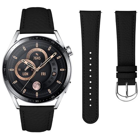 Cinturino In Pelle Vera Con Texture A Coccodrillo Compatibile Con Samsung S3 E Huawei Gt Series Smartwatch 22mm, Elegante E Resistente Black - Foto 1