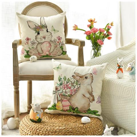 Set Di Federe Per Cuscini 4 Pezzi Pasqua Coniglietti Farfalle 45x45 Cm - Foto 2