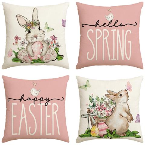 Set Di Federe Per Cuscini 4 Pezzi Pasqua Coniglietti Farfalle 45x45 Cm - Foto 1