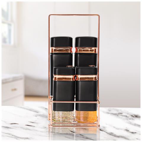 Insieme 4 Vasi Per Condimenti Con Elegante Supporto In Metallo Solido, Nero - Foto 2