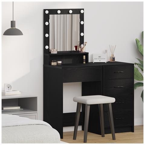 Toeletta  con luci LED Rovere Nero 50x41x135 cm - Foto 2