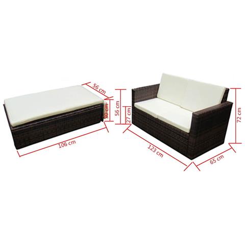 Set Divani da Giardino 2 pz con Cuscini in Polyrattan Marrone - Foto 7