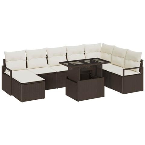 Set Divano da Giardino 9 pcs Marrone Poly Rattan - Foto 1