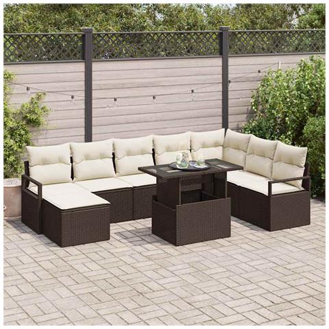 Set Divano da Giardino 9 pcs Marrone Poly Rattan - Foto 2