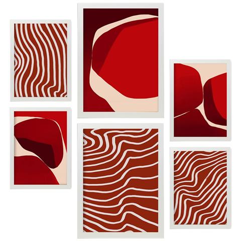 Set Di 6 Stampe Pietre Rosse In Forme Astratte, Dipinti Decorativi Estetici Per Il Tuo Soggiorno, Camera Da Letto, Casa A3 & A4 Cornice Bianca - Foto 1