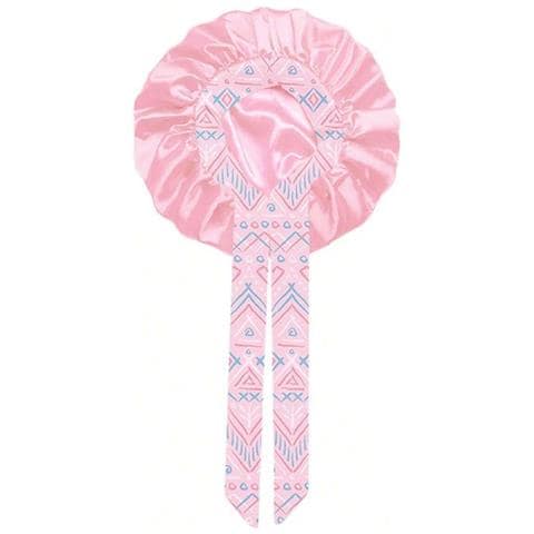 Cuffia Da Notte In Raso Con Stampa Floreale, Tesa Larga E Nastri - Bonnet Extra Large Pink - Foto 1