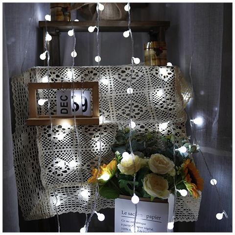Catena Luminosa Solare A Led Con Sfere Da 1.8cm, 5m 20 Led, 8 Modalità, Bianco Puro - Foto 4