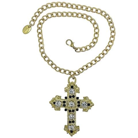 Collana A Croce Con Cristalli Sw In Cristallo E Nero Su Oro. 50 Cm - Foto 1
