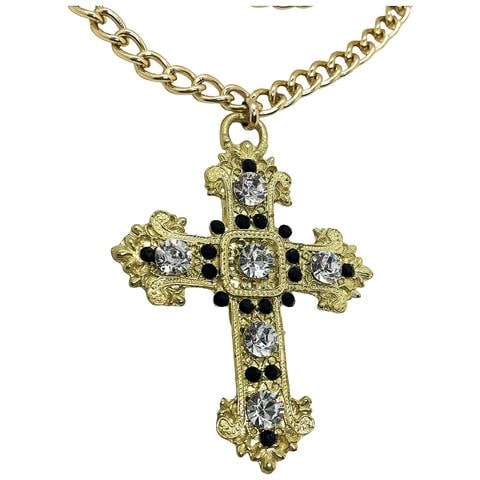 Collana A Croce Con Cristalli Sw In Cristallo E Nero Su Oro. 50 Cm - Foto 2