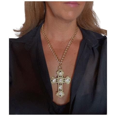 Collana A Croce Con Cristalli Sw In Cristallo E Nero Su Oro. 50 Cm - Foto 4