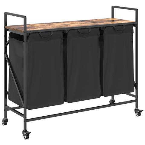 Cesto della Biancheria 3 Scomparti con Ruote Rovere Fumo - Foto 1