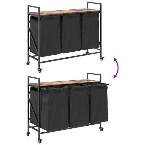 Cesto della Biancheria 3 Scomparti con Ruote Rovere Fumo - Foto 9