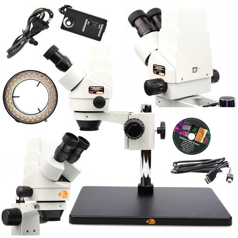 Mikroscopio Stereoscopico Trinoculare Pluto Pro Con Fotocamera Usb E Illuminatore 56xled - Alta Qualità Ottica, Zoom 7x-45x, Certificazione Ce - Foto 1