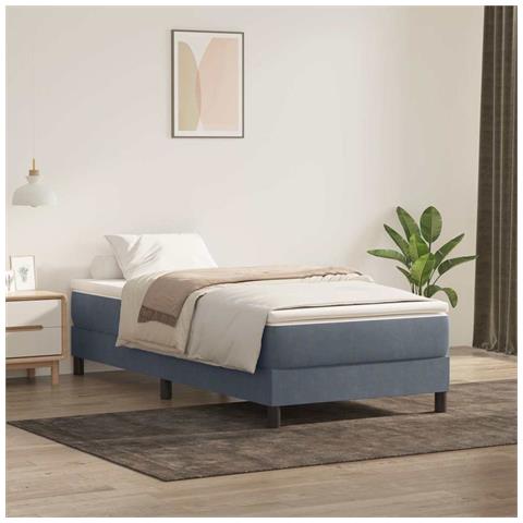 Giroletto a Molle con Materasso Grigio Scuro 80x220 cm Velluto - Foto 2