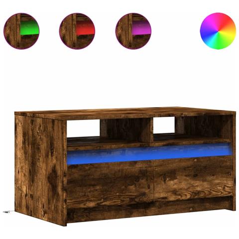 Tavolino da Salotto con Luci LED Rovere Fumo in Truciolato - Foto 1