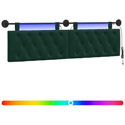 Testiera sospesa Con luce LED Verde Scuro Velluto - Foto 1