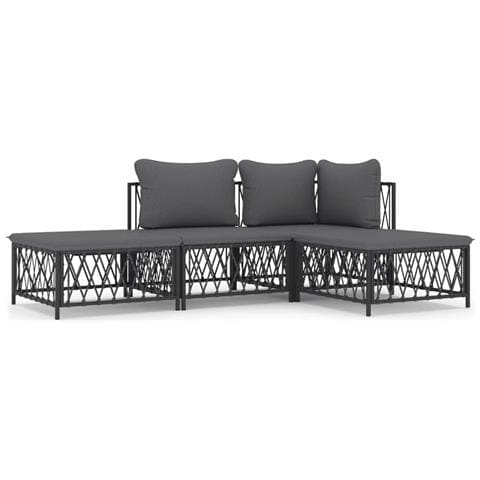Set Salotto da Giardino 4 pz con Cuscini in Acciaio Antracite - Foto 1