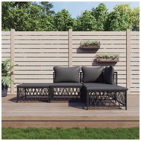 Set Salotto da Giardino 4 pz con Cuscini in Acciaio Antracite - Foto 2