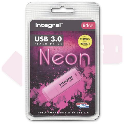 Neon USB 3.0 64GB, USB 3.0 (3.1 Gen 1) , Type-A, 0 - 70 °C, Cuffia, Rosa, Blister - Foto 2