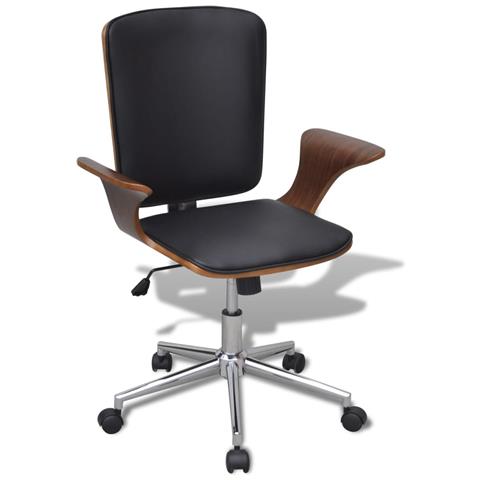 Sedia Da Ufficio Girevole In Legno Curvato E Pelle Artificiale - Foto 1