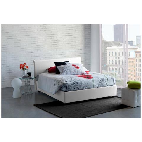 Letto contenitore Matrimoniale francese Anna, Made in Italy, Letto con rivestimento in tessuto, Apertura frontale, adatto per materasso cm 140x200, Bianco - Foto 1