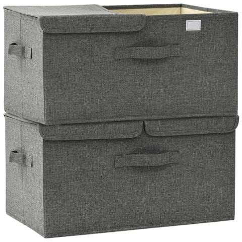 Scatole Portaoggetti 2pz in Tessuto 50x30x25 cm Antracite - Foto 2