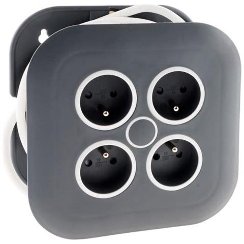 Avvolgitubo Domestico 4 Prese 2p + E 16a + Interruttore Magnetotermico - Grigio / Bianco - Foto 1