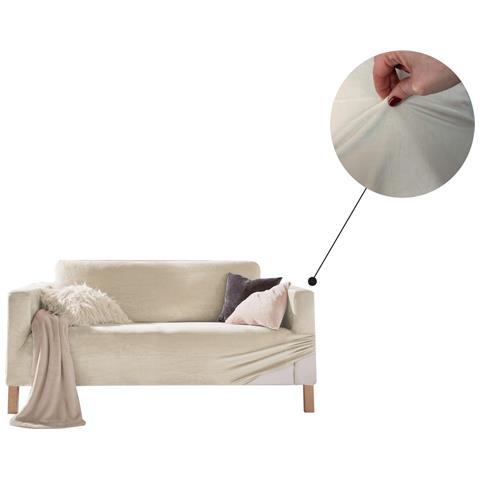 Copridivano Elasticizzato Effetto Velluto Modello Morbidissimo Colore Panna 2 Posti Panna - Foto 8