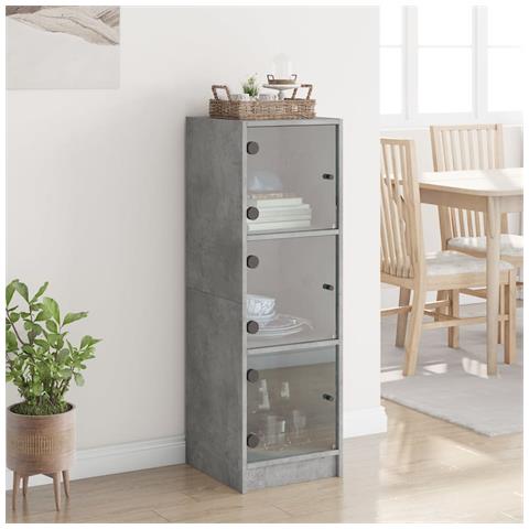 Credenza Con Ante In Vetro Grigio Cemento 35x37x109 Cm - Foto 3