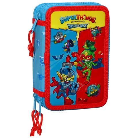 Plumier Triplo Superthings Rescue Force 12.5 X 19.5 X 5.5 Cm Azzurro (36 Pezzi) - Foto 1