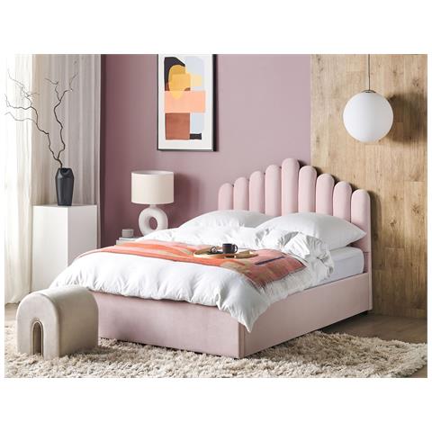 Letto Contenitore Velluto Rosa Pastello 140 X 200 Cm Vincennes - Foto 1