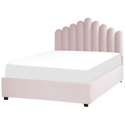 Letto Contenitore Velluto Rosa Pastello 140 X 200 Cm Vincennes - Foto 8
