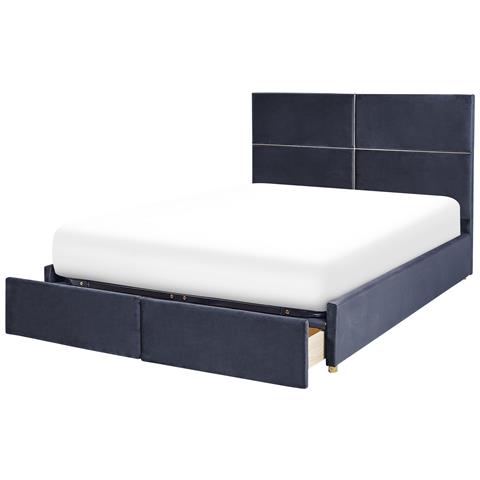Letto Matrimoniale Con Contenitore Velluto Nero 180 X 200 Cm Vernoyes - Foto 2