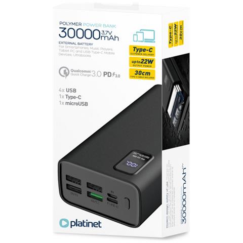 Powerbank 30000mah Pd 22w Display Led E Tecnologia Quick Charge, Nero - Foto 4