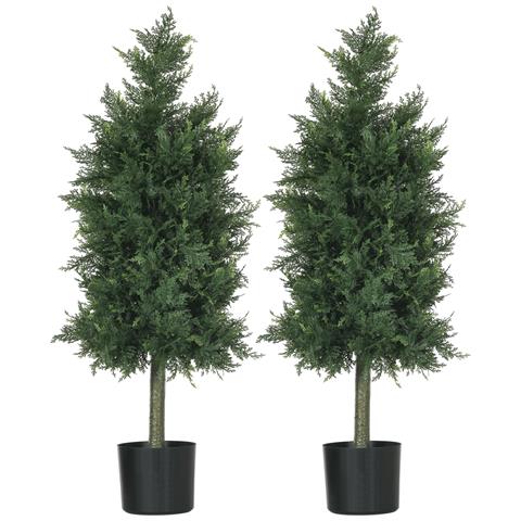 Set 2 Piante Finte Di Cedro In Pe Con Vaso Di Plastica Pp, In Acciaio E Cemento, 38x12.5x90 Cm, Verde - Foto 1