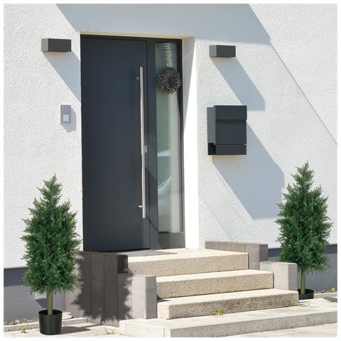 Set 2 Piante Finte Di Cedro In Pe Con Vaso Di Plastica Pp, In Acciaio E Cemento, 38x12.5x90 Cm, Verde - Foto 2