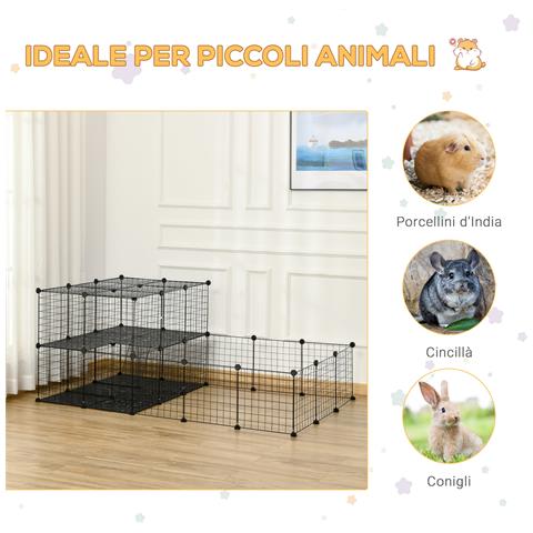 Recinto Per Conigli Modulabile In Metallo Con Scaletta E Accessori Montaggio, 175x105x70cm - Nero - Foto 2