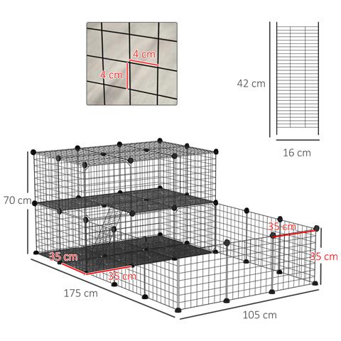Recinto Per Conigli Modulabile In Metallo Con Scaletta E Accessori Montaggio, 175x105x70cm - Nero - Foto 6
