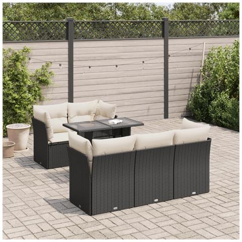 Set Divano Da Giardino 6 Pz Con Cuscini Nero In Polyrattan - Foto 1